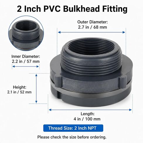 8 قطع تركيب الحاجز 2 بوصة مزدوجة الخيوط الحاجز خزان المياه موصل PVC تركيب الحاجز الخيوط من خلال تركيبات الأنابيب السائبة لبراميل المطر وأحواض السمك والبرك وخزانات المياه in Kuwait