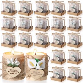 20 Set Wedding Favors for Guests Wooden Candle Holders with Tealight Candles Tags Gift Boxes Thank You Gifts for Guests Wedding Party Favors Baby Shower Baptism Souvenirs