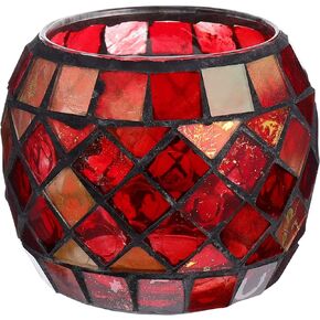 Uonlytech Glass Votive Candle Holder for Home, Red Mosaic Tea Light Holders Vintage Glass Cup Candlestick Tabletop Ornament for Easter Wedding Party