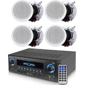 Home Theater System Kit 1000 Watts Professional Home Stereo Receiver with (Qty 4) 5.25" 175 Watts in-Wall in-Ceiling Speakers & Remote Control - Perfect for Home/Office/Bar by Technical Pro