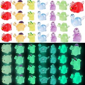 60pcs Luminous Mini Resin Dinosaur 6 Styles Tiny Small Dinosaurs Glow in The Dark Miniature Animals to Hide Little Dinosaur for Micro Dollhouse Landscape Aquarium Decorations