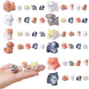 50 Pcs Mini Dog Figurines Miniature Resin Animals Little Puppy Toys Dog Cake Decorations for DIY Moss Landscape Garden Ornament Birthday Party Home Decors