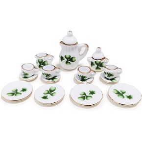 Dollhouse Porcelain 1/12 Scale Dollhouse Miniatures Tea Coffee Set Pot Cup Doll's House ;Mini Tea Set,Ceramics Tea Set (Red Cherry)