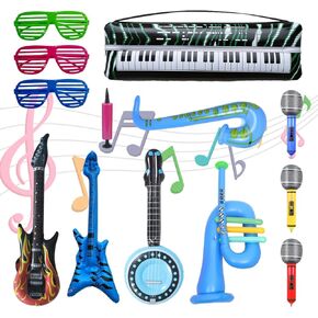 Inflatable Rock Star Toy Set, 12 Pack Inflatable Instruments, 80s 90s Party Decorations Inflatable Guitar, Party Props Musical Instrument Blow up Guitar for Rock and Roll Party Photo Booth Props