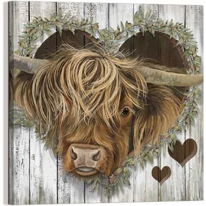 YUEYARIT Highland Cow Decor Canvas Print Art Farmhouse Picture Gifts to Hang in Bathroom, Diningroom, Livingroom, Office, Bedroom, Kitchen 12.00" x 12.00"