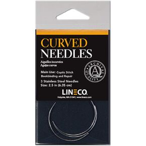 Lineco Full Length 2.5 Inch Curved Sewing Needles. Use for Coptic Stitch Bookbinding and Book Repair. 3 Needles Per Package. DIY, Crafts, Journaling, Scrapbooking, Leather.
