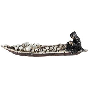 DWK Grim Reaper Skull Boat Decorative Incense Holder | Grim Reaper Decoration Large Incense Burner | Skull Decor Gothic Bookshelf | Reaper Figurines - 10L