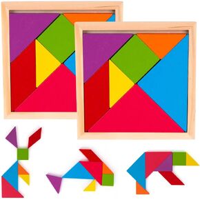 ArtCreativity Wooden Tangram Puzzles for Kids (Set of 6) Wood Tangrams with 7 Colored Pieces Each, Fun Educational Brain Teaser, Learning Toy for Boys and Girls, Fun Party Favor