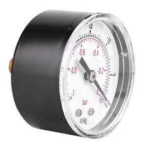 Walfront Center Back Mount Vacuum Gauge 50mm 1/8 BSPT Back Connection -1-0Bar -30-0inHg Ideal for Air Water Oil Gas, Pressure Gauge