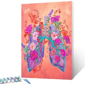 Tucocoo Golden Skeleton Paint by Numbers for Adults Beginners Paint by Number Pink Flowers Bone DIY Acrylic Paint by Numbers Kits on Canvas Drawing Paintworks Artwork Home Wall Art 16x20inch No Frame