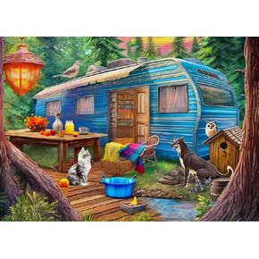 1000 Pieces Jigsaw Puzzles for Adults - Difficult Puzzles for Adults Challenging - Woodland Caravan Camping