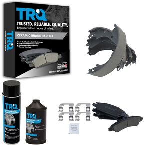 TRQ Front & Rear Ceramic Disc Brake Pads & Brake Shoe Kit for Silverado Sierra Pickup Truck