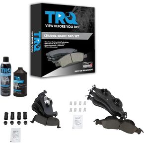 TRQ Brake Pad Ceramic Front & Rear Kit w/Chemicals Compatible with Ford Expedition Navigator
