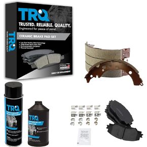 TRQ Front Ceramic Brake Pad & Rear Shoe Kit Compatible with Toyota Corolla