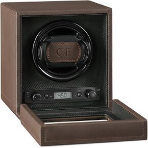 CASE ELEGANCE - Single Automatic Watch Winder, Quiet Motor, 19 Programmable Rotation Settings, Digital Display, Adjustable Pillow, Premium Metal Hardware, Optional Battery Powered, Vegan Leather