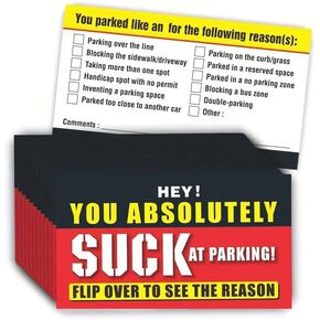 Bad Parking Cards - 100Pcs You Absolutely Suck At Parking Cards -Funny Parking Violation Tickets with Multi Violation Reasons (3.5 x 2 Inches)