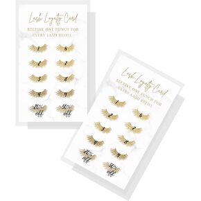 Lash Extension Loyalty Discount Cards | 50 Pack | 3.5 x 2 inch inches Business Card Size | Snatched Lashes Marble Look with Non-Metallic Gold Design, black, white, gold