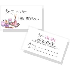 Referral Cards for Salon | 50 pk | 2x3.5" for Client Loyalty Discount Business Cards Small Business Spa Scissors and Brush Soft Pink Minimalist Hairstylist