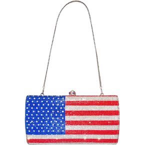 National Flag Crystal Clutch Purses Evening Bags Handbags for Women Formal Party USA American Flag Rhinestones Crossbody Bags