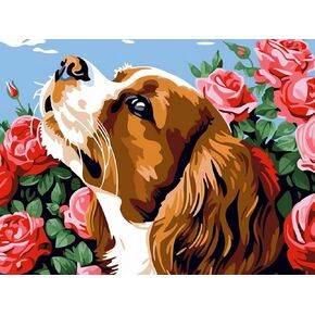Paint by Numbers for Adults Animals Green Vegetation, DIY Oil Painting Roses pet Dogs Bud Blue Sky Acrylic Paint by Number Kits for Kids Adults Beginner for Home Wall Decor 16x20 inch