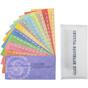 L LIKED Money Plastic Envelopes for Cash, Colored Cash Envelopes for Budgeting and Saving, 1 Zip Envelope and 12 Expense Tracking Budget Sheets, Waterproof and Tear-Resistant.