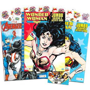 Wonder Woman Coloring and Activity Super Set for Girls Kids ~ 2 Wonder Woman Coloring Books and 1 Captain Marvel Avengers Book with Stickers (Super Hero Girls Party Bundle)