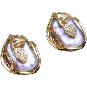 Vitalitti Earring Stud, Baroque Purple Genuine Pearls Vintage Earrings, 14K Gold Plated Sterling Silver, Delicate Elegant Pearl Jewelry for Women Girls Birthday Wedding Holiday Gifts in Saudi Arabia