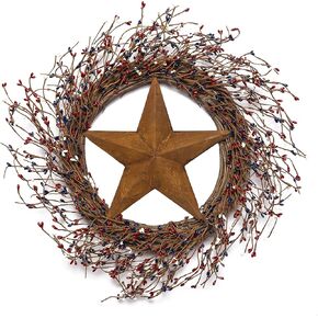 NeoL'artes 22 inch American Patriotic Wreath with Red White and Blue Pip Berries and Barn Star, 4th of July Decor Wreath for Front Door in Saudi Arabia