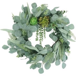 Cream Hydrangea Wreath for Front Door Outside, Front Door Wedding Decorations with Hydrangea, Lamb’s Ear Leaves & Berries for All Seasons, 18-20 Inch Spring Summer Farmhouse Wreath