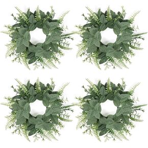 Dremisland 4PCS Eucalyptus Wreath Faux Kitchen Cabinet Wreaths 10in Mini Cabinet Wreath Farmhouse Greenery Wreath for Door Wall Window Chair Wedding Table Home Decor
