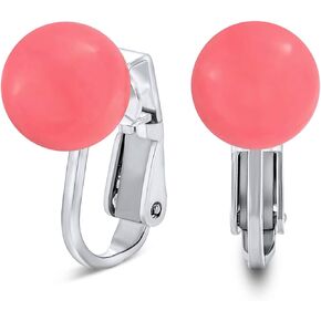 Simple Gemstone Round Bead Ball Stud Clip On Earrings For Women Non Piercing .925 Sterling Silver Birthstone Colors 8MM