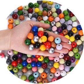 240PCS Natual Wooden Colorful Round Beads for Craft,Wood Spacer Loose Colored Beads f for DIY Room Decoration, Family Gatherings, Holiday Decorations (240PCS 24COLOR)