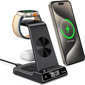 leChivée Wireless Charger for Apple Devices, 3 in 1 Wireless Charging Station Dock for iPhone 15 Pro Max/15 Pro/15/14/13/12, Apple Watch Charger for iWatch Ulltra 2/9/8/7/SE/6/5/4/3, AirPods Pro/3/2