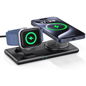 Wireless Charger for iPhone and Apple Watch, SwanScout 502M, Portable 2 in 1 Magnetic Charging Station for Apple Watch S9-1/Ultra, for iPhone 15/14/13/12 Series or Airpods Pro
