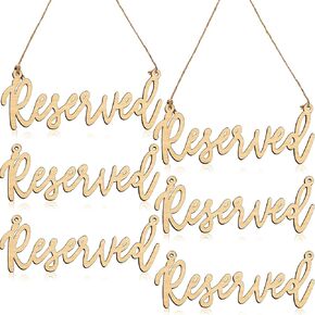 Hanging Wooden Reserved Sign Rustic Unfinished Wedding Reserved Seating Sign with Jute Hanging Rope Laser Cut Sign for Important Events Church Pews Chair and Restaurant (6 Pieces)