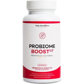 Probiome-Boost 2.0 with Akkermansia muciniphila; 60 Combo Capsules with Probiotics and Prebiotics