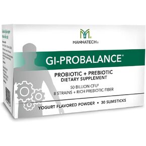 Mannatech Prebiotics and Probiotics, 30 Slimsticks, Yogurt Flavor, GI-ProBalance w/MannaBiotic Blend, Pre and Probiotics Powder for Gut Health, w/ 8 Strains, Rich Prebiotic Fiber & 50 Billion CFU