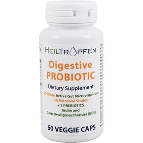 Digestive Probiotic + Prebiotic | 24 Strains | 20 Billion CFU | 60 Capsules | Active Gut | Inulin and GOS | Dietary Supplement