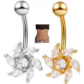 2Pcs Detoxifying Slimming Acupointtherapy Belly ring, Flower Butterfly Belly Button Rings, Lymphdrainage Belly button Rings, Non Piercing Acupressure Slimming Belly Button Rings
