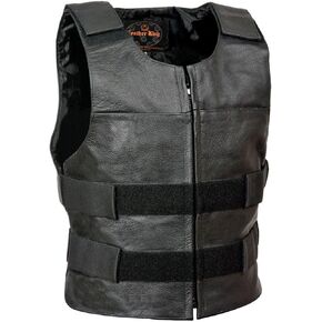Milwaukee Leather SH1367Z Men's Black Leather Bullet Proof Style Rider Vest- Plain Back Panel for Club Patches