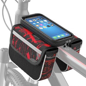 Bike Frontbar Bike Bag - Red - Bicycle Accessories for Adult Bikes， Waterproof，Compatible Phone