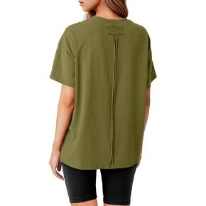 Oversized T Shirts for Women Summer Tops 2024 Trendy Cotton Casual Loose Fit Short Sleeve Side Slit Tee Shirts