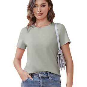 Cotton Short Sleeve T Shirts for Women Basic Tee Crew Neck Tshirts Plain Casual Tops Loose Fit