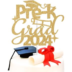 قطعة علوية للكيك من Pre-k Grad، ديكورات كعكة التخرج لمرحلة ما قبل المدرسة، لوازم تزيين حفلات التخرج لمرحلة ما قبل الروضة للأطفال، بريق ذهبي