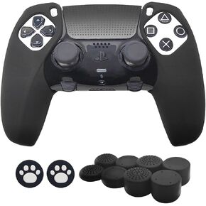 MOJOXR Controller Silicone Cover and Stick Caps Compatible with PS5 Edge Controller and PS5 Controller, Anti-Slip Protector Skin and 10 Thumb Grip Caps Accessories for PlayStation5 Controller(Black)
