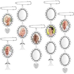 110 Pieces Wedding Bouquet Photo Charms Memory Charms Oval Frame Memorial Picture Charm DIY Pin Brooch with 1.18 x 1.57 Inch Oval Glass Cabochon Pendants Bulk for Wedding Party Bridal Shower
