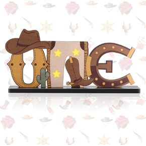 Cowboy One Letter Sign Wooden Centerpiece 1st Birthday Party Table Ornament Photo Props Cowboy Western Party Decorations Cowboy Birthday Decorations for Cowboy Cowgirl Kids Boys Girls Birthday Party
