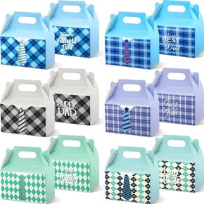 Motipuns 48 Pcs Father's Day Gift Boxes Small Candy Boxes Party Favors with Best Dad Ever Theme Paper Cookie Boxes with Handle Gable Boxes for Party Supplies Treats and Small Gifts, 6 Styles
