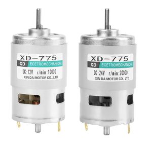 XD-775 فرشاة 12 فولت/24 فولت محرك بتيار مستمر عالي السرعة وعزم دوران عالي منخفض الضوضاء محمل كروي مزدوج محرك تروس معدني (24V20000 دورة في الدقيقة)