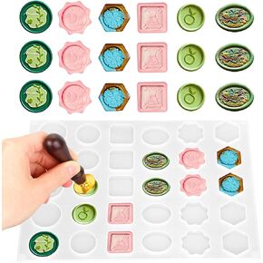 Wax Seal Kit Silicone Mold for Wax Seal Stamp 30-Cavity Wax Seal Mold with 6 Different Shape Designs for Making Envelopes Cards Gift Wrapping Wedding Invitations Wine Packaging